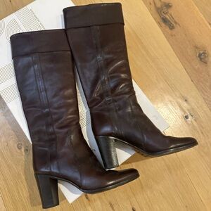 Sigerson Morrison Deep Brown Leather Knee Boots with Block Heel